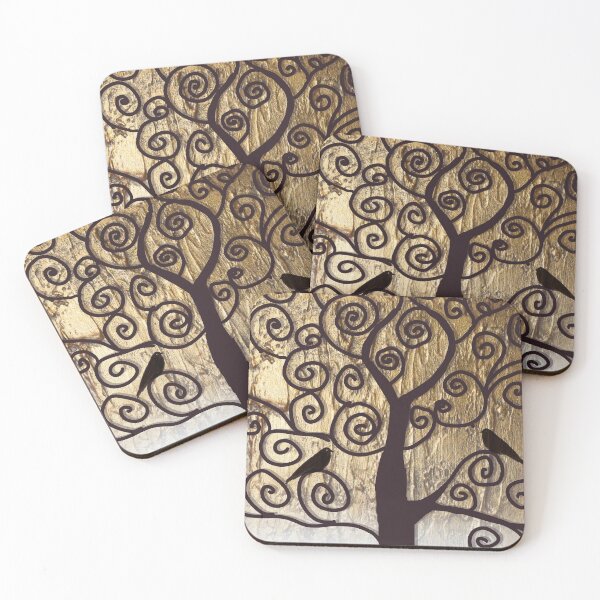 Item preview, gustav klimt prints Cute birds on autumn fall gold  designed and sold by wrightsonarts.