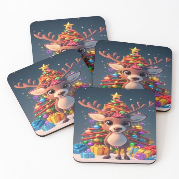 Item preview, Cartoon baby reindeer around Christmas tree designed and sold by Adarsh03.