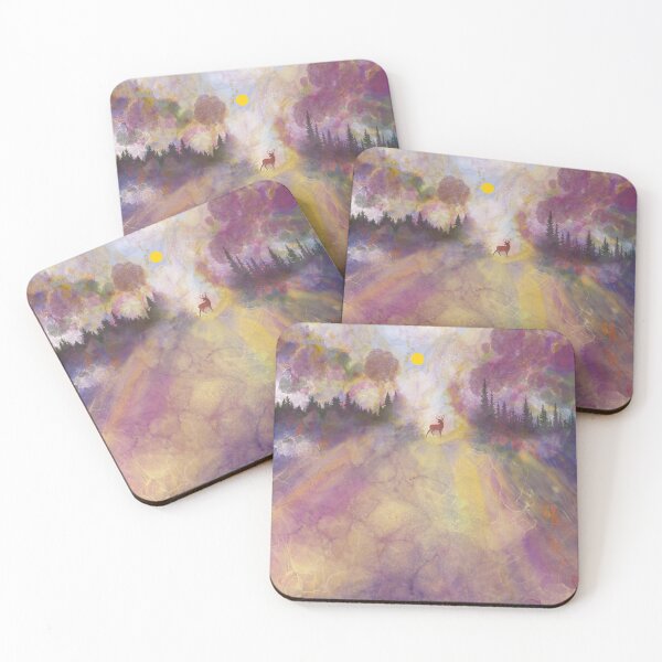 Artikelvorschau, Hirsch-Hirsch-Tierkunstwerk auf einem violetten, gemischten, abstrakten, friedlichen Hintergrund entworfen und verkauft von wrightsonarts.