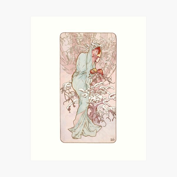 Aperçu de l'œuvre Les Quatre Saisons - L'hiver, d'Alphonse Mucha. HAUTE DÉFINITION créée et vendue par MINDTHECHERRY.