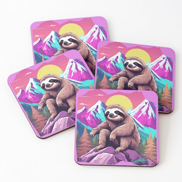 Item preview, Serene Lazy Sloth Hiking on the Mountains at Sunset - Vaporwave Adventure 2 designed and sold by SlothcoreVibes.
