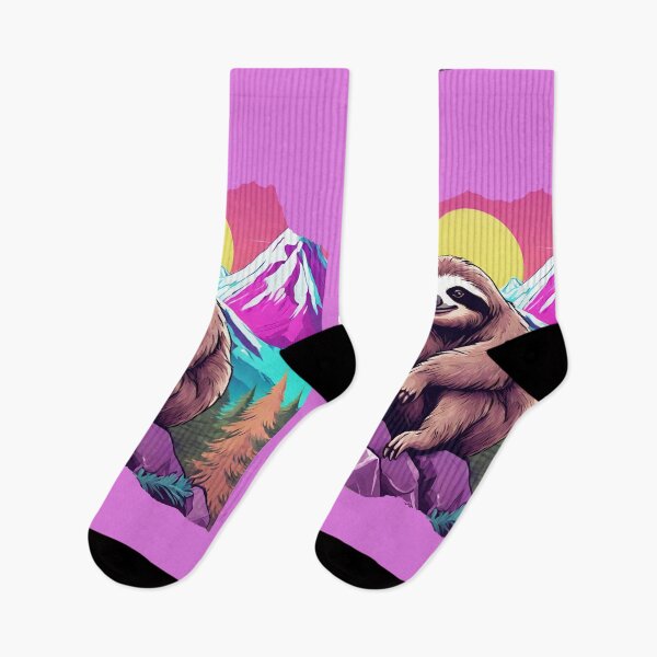 Item preview, Serene Lazy Sloth Hiking on the Mountains at Sunset - Vaporwave Adventure 2 designed and sold by SlothcoreVibes.