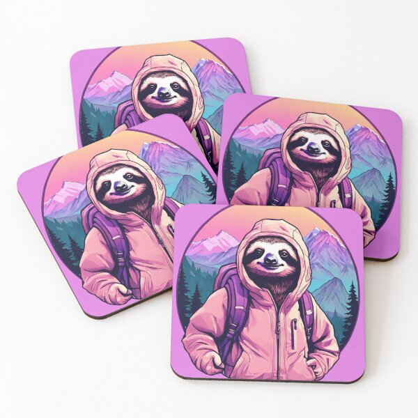 Item preview, Serene Lazy Sloth Hiking on the Mountains at Sunset - Vaporwave Adventure 3 designed and sold by SlothcoreVibes.