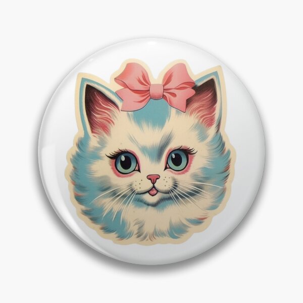 Item preview, Midcentury Kitsch White Cat with Pink Bow Illustration designed and sold by KitschNCountry.