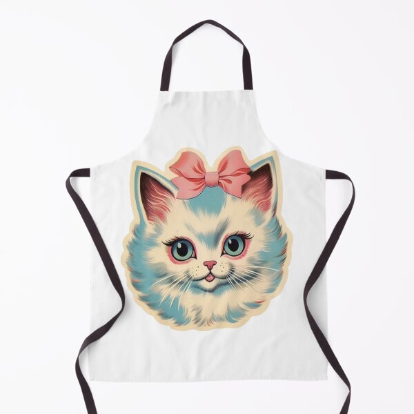 Item preview, Midcentury Kitsch White Cat with Pink Bow Illustration designed and sold by KitschNCountry.