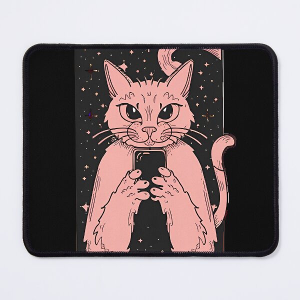 Item preview, The pink cat playing in the phone in the galaxy designed and sold by Ahmedhazem12.