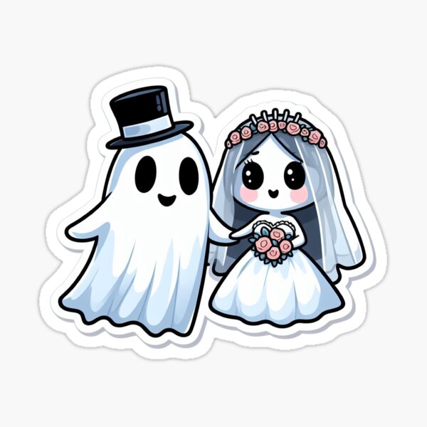 Item preview, Cute Halloween Kawaii Ghost Married Couple Bride Groom designed and sold by StickeroozShop.