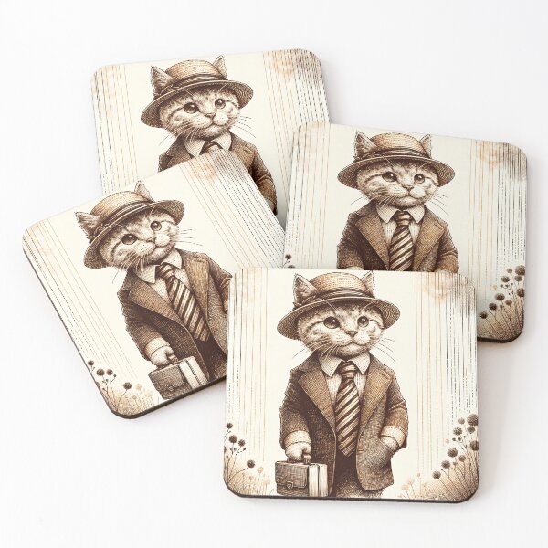 Item preview, Dapper Cat with Hat and Briefcase designed and sold by PictorialWhimsy.