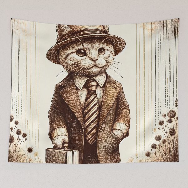 Item preview, Dapper Cat with Hat and Briefcase designed and sold by PictorialWhimsy.