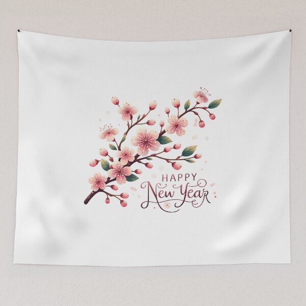 Aperçu de l'œuvre Sakura fantaisiste avec message de bonne année créée et vendue par KNAA.