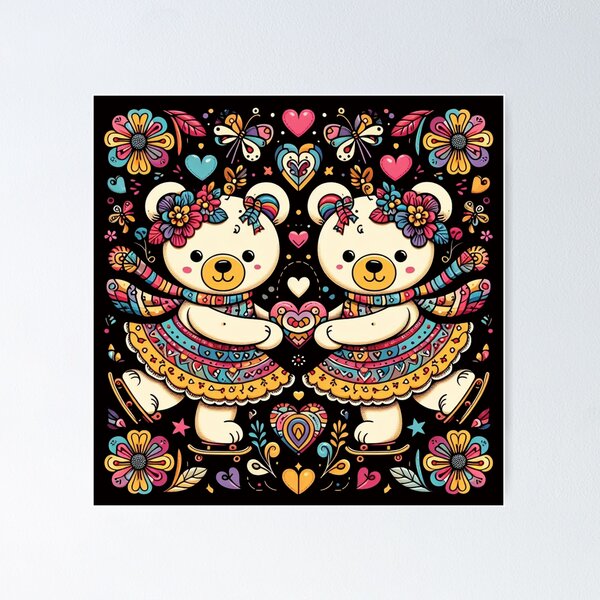 Item preview, Cute Twins Bears Pattern: Adorable Bear Duo for Charming Decor designed and sold by ProjectNoah.