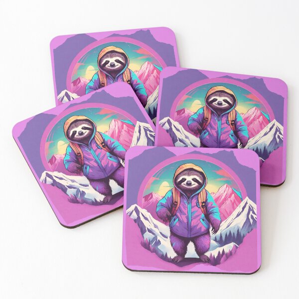 Item preview, Serene Lazy Sloth Hiking on the Mountains at Sunset - Vaporwave Adventure 21 designed and sold by SlothcoreVibes.