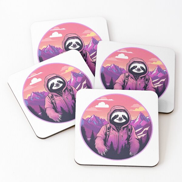 Item preview, Serene Lazy Sloth Hiking on the Mountains at Sunset - Vaporwave Adventure 23 designed and sold by SlothcoreVibes.