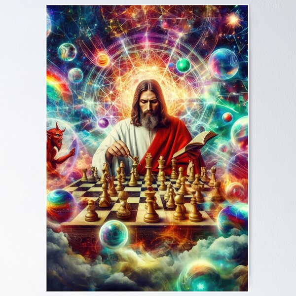Item preview, Celestial Chess Master - Divine Strategy in Cosmic Play designed and sold by Mystikos Art.