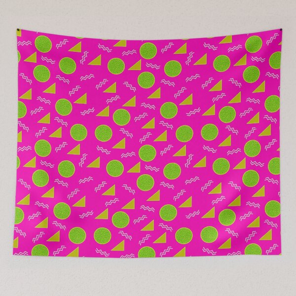 Item preview, Funky Vintage Memphis Style Design with Triangles, Squiggles, Circles In Pink and Green designed and sold by LaRoach Digital Arts.