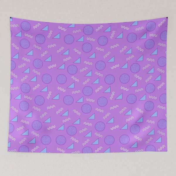 Item preview, Funky Vintage Memphis Style Design with Triangles, Squiggles, Circles In Purple and Blue designed and sold by LaRoach Digital Arts.