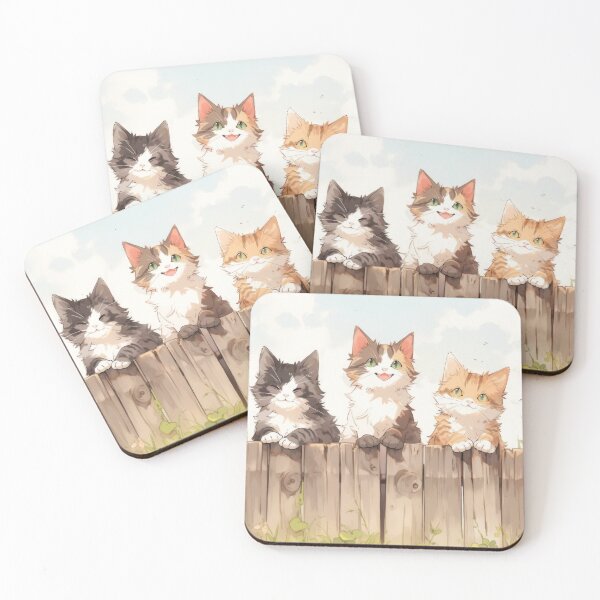 Item preview, three cute cats kittens in kawaii manga chibi anime style designed and sold by WallyPink.