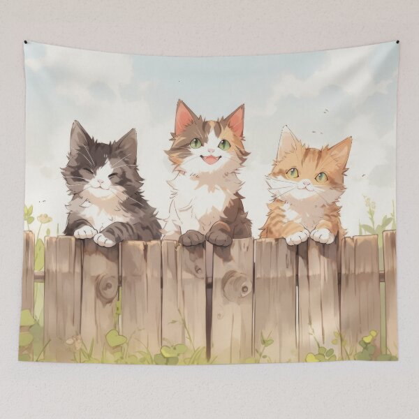 Artikelvorschau, drei niedliche Katzen Kitten im Kawaii manga chibi anime stil entworfen und verkauft von WallyPink.