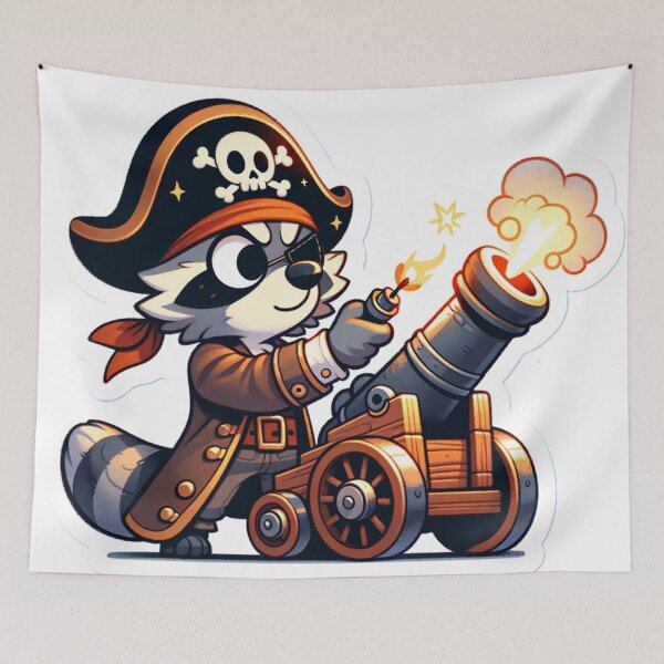 Item preview, Cartoon Pirate Raccoon Firing a Cannon designed and sold by Zestpond.