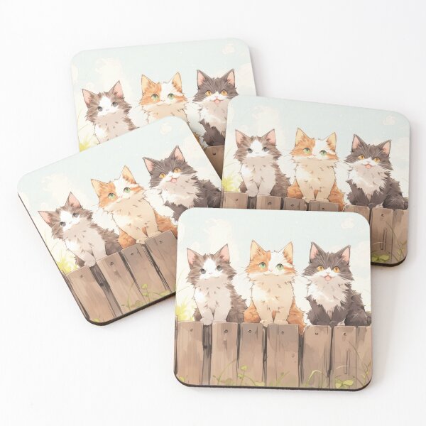 Item preview, three cute cats kittens in kawaii manga chibi anime style designed and sold by WallyPink.