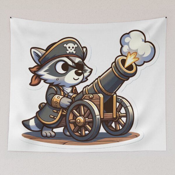 Item preview, Cartoon Pirate Raccoon Firing a Cannon designed and sold by Zestpond.