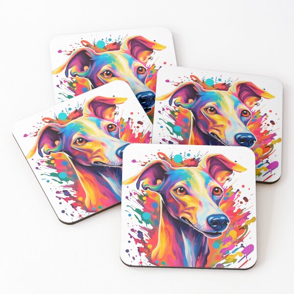 Item preview, colorful whippet, cute dog head designed and sold by WallyPink.