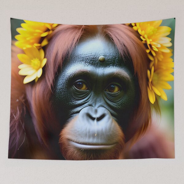 Item preview, Cute Orangutan With Yellow Flowers designed and sold by TheArtOfPat.