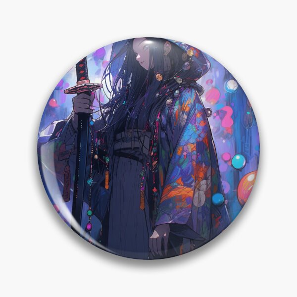 Item preview, Neon Cyberpunk Katana Samurai Warrior Anime Girl designed and sold by bubblegoth.