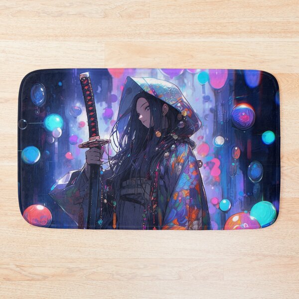 Item preview, Neon Cyberpunk Katana Samurai Warrior Anime Girl designed and sold by bubblegoth.