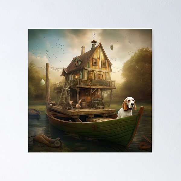 Item preview, A fantasy scene with a crazy version of a house boat designed and sold by Good Candy.