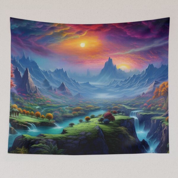 Item preview, Fantasy Landscape - Double Sunrise Rainbow Sky designed and sold by Fantasy Masterpiece.