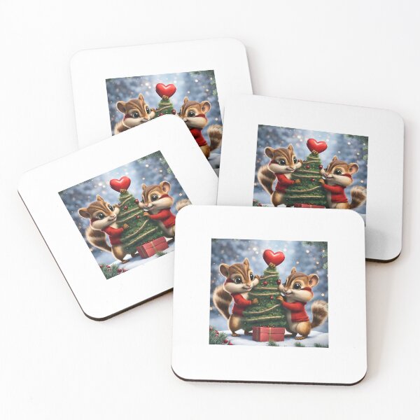 Item preview, chipmunks trimming a Christmas tree designed and sold by seahorse crossing.