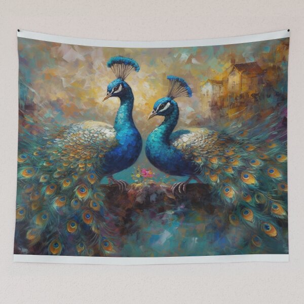 Item preview, Rare Wildlife Abstract Wall Art Pair of Peacocks Animals Oil Painting A437 designed and sold by MPCFICTION.