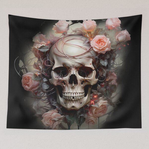 Item preview,  Skull Amidst Pink Roses designed and sold by Ink-Elegance.