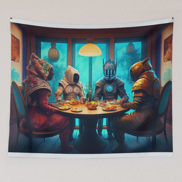 Item preview, Strange Weird Art Creative Original Artwork Late Dinner Party Offworld A238 designed and sold by MPCFICTION.