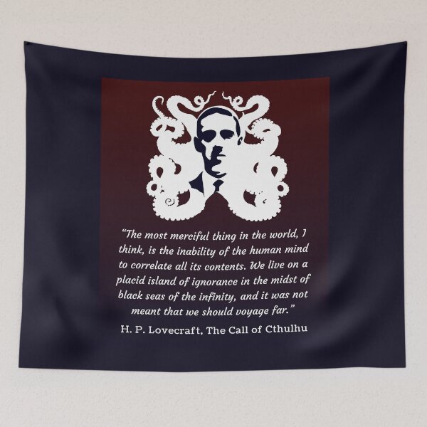 Item preview, H.P. Lovecraft portrait and quote: H.P. Lovecraft portrait and quote: The most merciful thing in the world, I think, is the inability of the human mind to correlate all its contents.  designed and sold by artbleed.