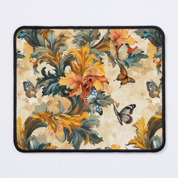 Item preview, Espirales de acanto adornadas con mariposas - Patrón floral designed and sold by HAL2501.