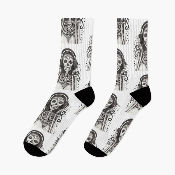 Item preview, Sugar skull woman happy with headphones listen music day of the dead. designed and sold by Jiwsurreal.