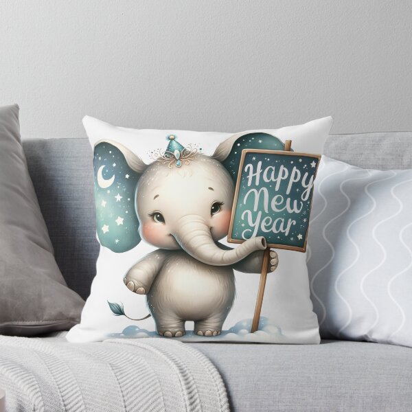Item preview, Whimsical Elephant with Happy New Year Sign designed and sold by KNAA.
