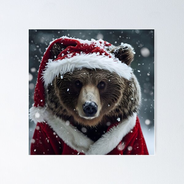 Item preview, grizzly bear dressed in a santa claus outfit designed and sold by dcrc.