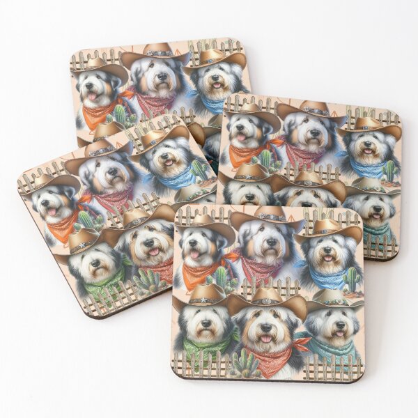 Item preview, Old English Sheepdog Herding Dogs in Cowboy Hats Western designed and sold by Animals-on-me.