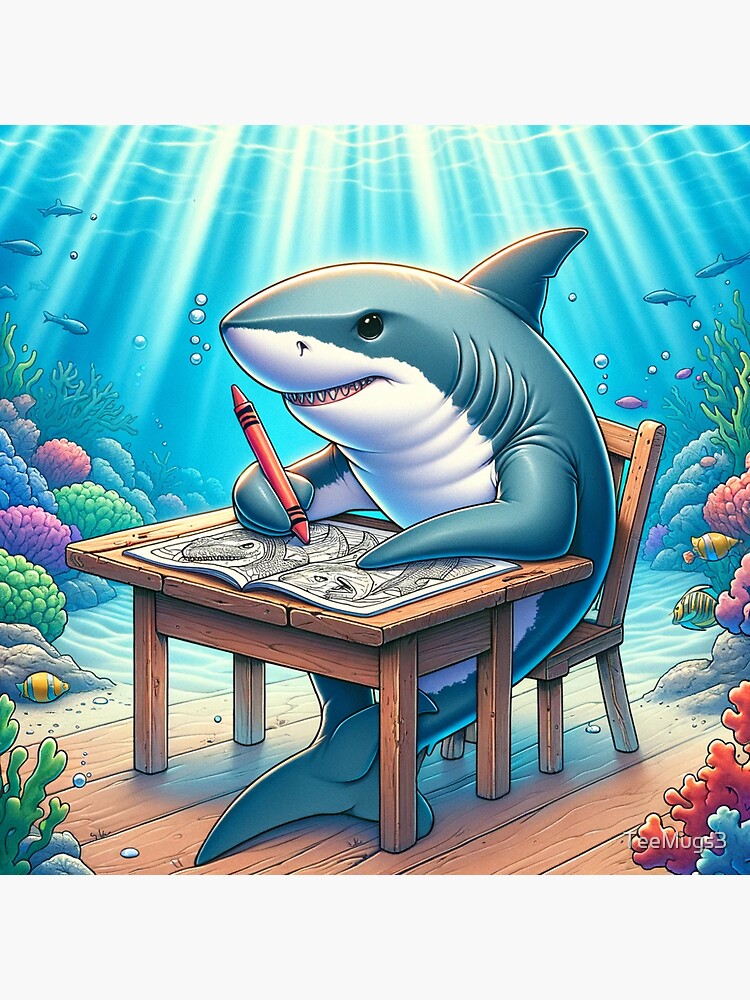 Thumbnail 3 of 3, Sticker, Underwater Artist: The Coloring Shark designed and sold by TeeMugs3.