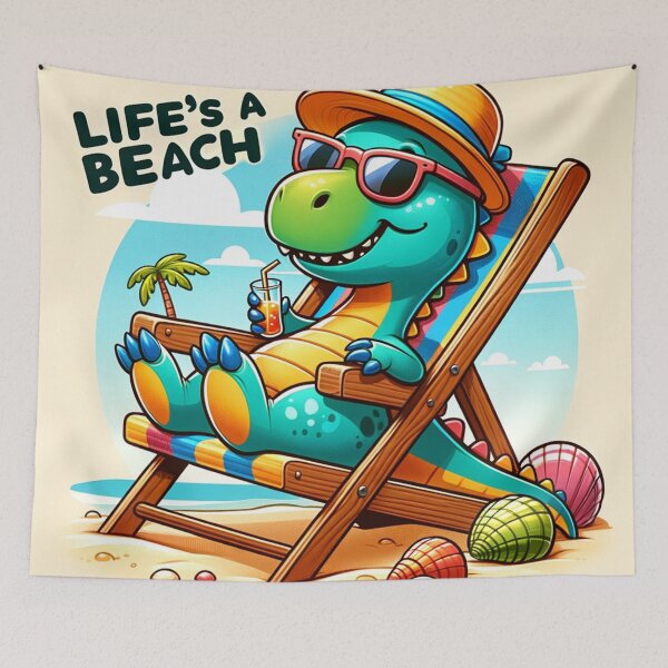 Artikelvorschau, Cartoon-Dinosaurier faulenzt am Strand „Life's a Beach“ entworfen und verkauft von Zestpond.
