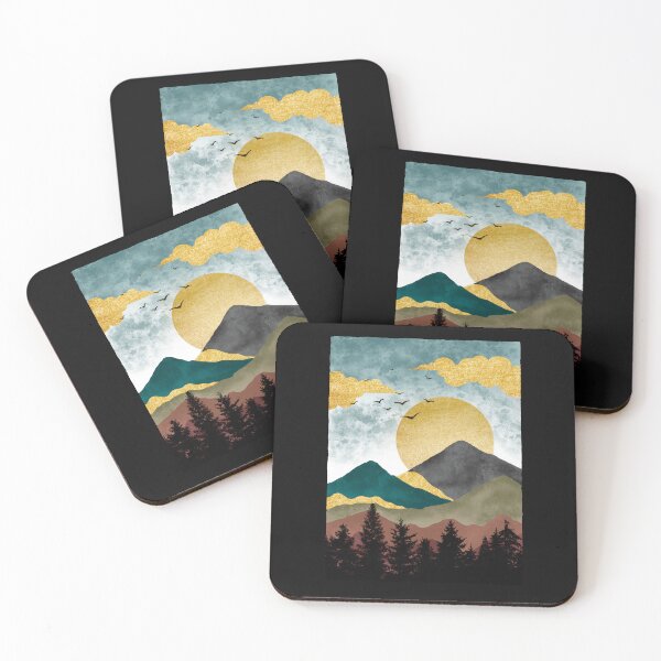 Item preview, Golden sunset at pine tree forest, mountain, outdoor illustration designed and sold by drawlinershop.