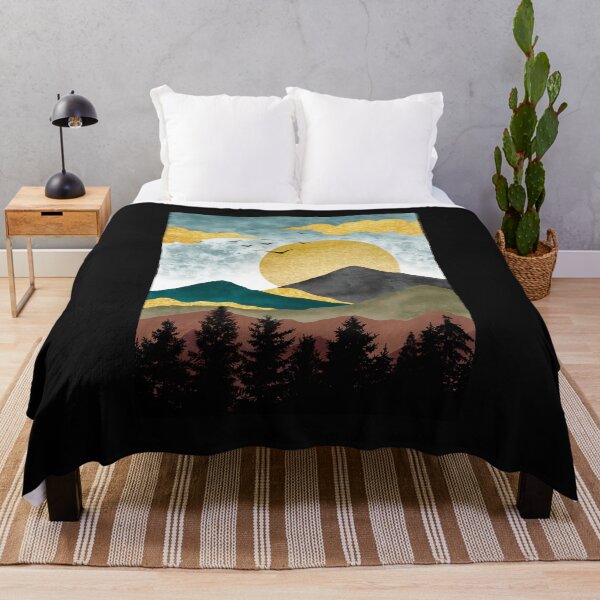Item preview, Puesta de sol dorada en el bosque de pinos, montaña, ilustración al aire libre designed and sold by drawlinershop.