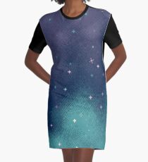 Lilac and Aqua Pixel Galaxy Graphic T-Shirt Dress