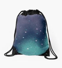 Lilac and Aqua Pixel Galaxy Drawstring Bag