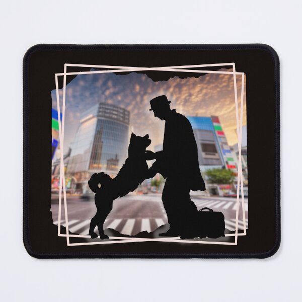 Item preview, Hachiko shirt, Shibuya, Hachiko with his owner with Shibuya background designed and sold by artizticsaga.