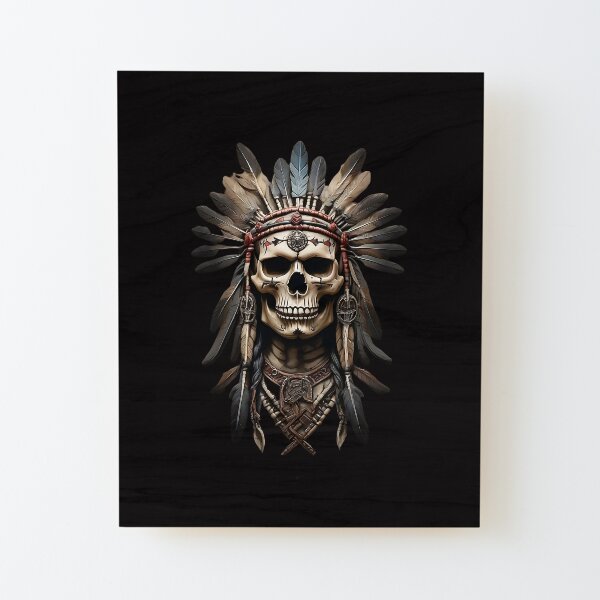 Vintage 90s Native American Chief Skull Face Headress Feather All Over on sale Print M