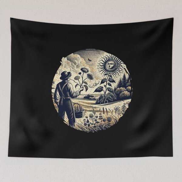 Item preview, Harvest under the Celestial Sun: Vintage Farming Scene designed and sold by ChromaticBlend.